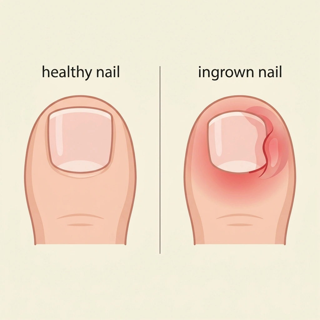Medical illustration showing an ingrown toenail anatomy with localized redness - Podiatry Group of Georgia